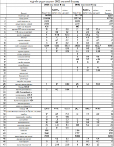ХУД-ийн үндсэн үзүүлэлт 2022 оны эхний 6 сар
